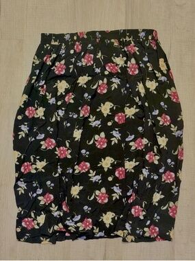 Vintage Honors Floral Midi Skirt Plus Size Black Cottagecore Elastic Waist